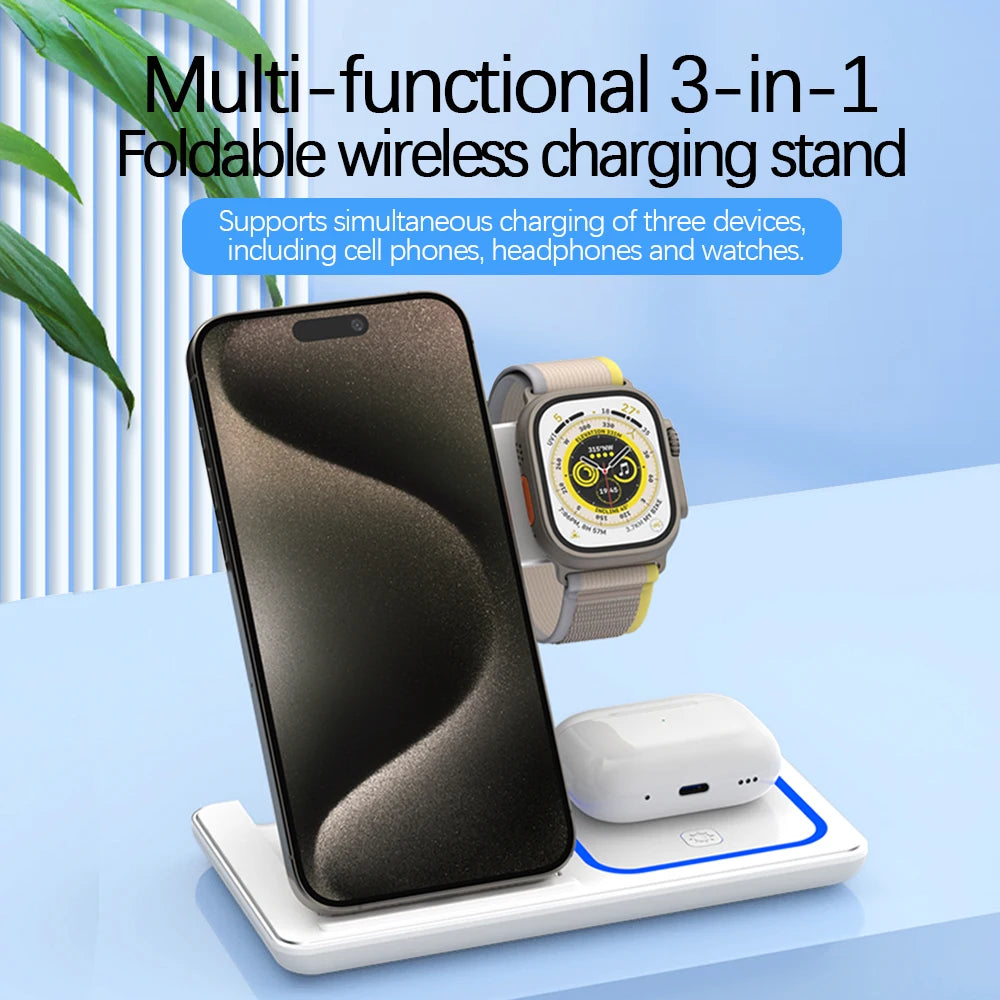 Station de charge pliable 3 en 1, smartphones - montres connectées - écouteurs sans fil, 30W